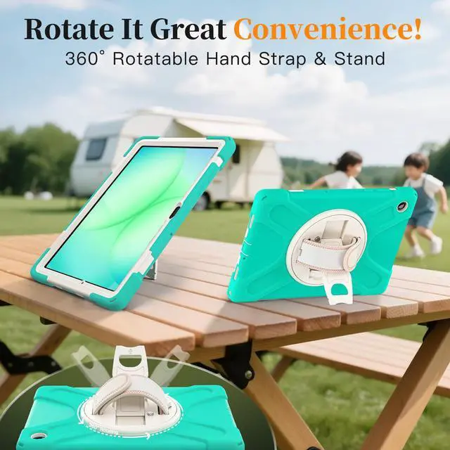 Alt view image 6 of 7 - Shockproof Kids Case with Pencil Holder, 360° Rotatable Stand, Hand & Shoulder Strap for Samsung Galaxy Tab A11 Plus 11" (2025) / Tab A9 Plus 11" (2023),Mint Green