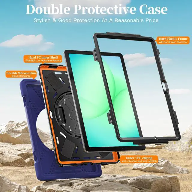 Alt view image 3 of 7 - Shockproof Kids Case with Pencil Holder, 360° Rotatable Stand, Hand & Shoulder Strap for Samsung Galaxy Tab A11 Plus 11" (2025) / Tab A9 Plus 11" (2023),Navy Blue