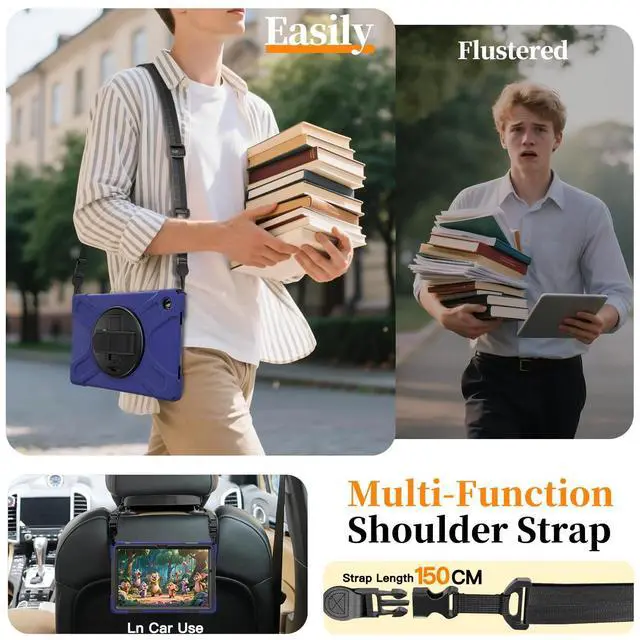 Alt view image 4 of 7 - Shockproof Kids Case with Pencil Holder, 360° Rotatable Stand, Hand & Shoulder Strap for Samsung Galaxy Tab A11 Plus 11" (2025) / Tab A9 Plus 11" (2023),Navy Blue