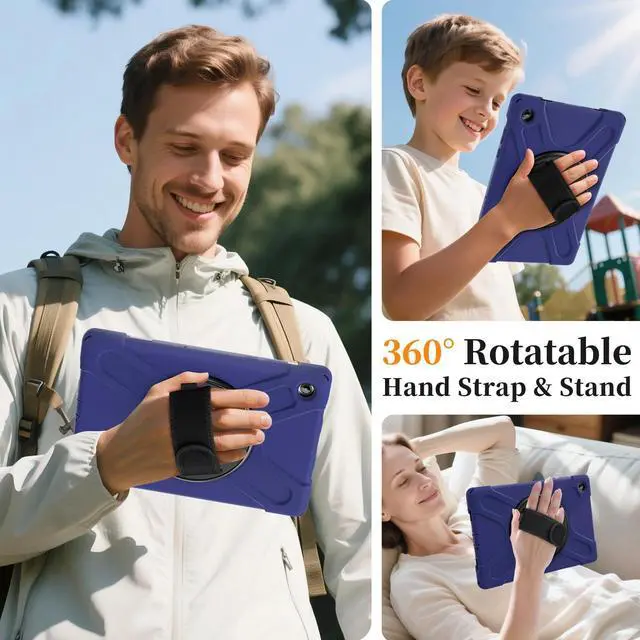 Alt view image 5 of 7 - Shockproof Kids Case with Pencil Holder, 360° Rotatable Stand, Hand & Shoulder Strap for Samsung Galaxy Tab A11 Plus 11" (2025) / Tab A9 Plus 11" (2023),Navy Blue