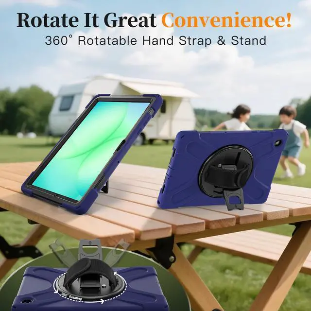 Alt view image 6 of 7 - Shockproof Kids Case with Pencil Holder, 360° Rotatable Stand, Hand & Shoulder Strap for Samsung Galaxy Tab A11 Plus 11" (2025) / Tab A9 Plus 11" (2023),Navy Blue