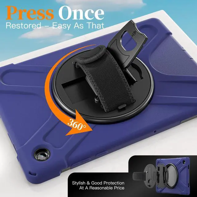 Alt view image 7 of 7 - Shockproof Kids Case with Pencil Holder, 360° Rotatable Stand, Hand & Shoulder Strap for Samsung Galaxy Tab A11 Plus 11" (2025) / Tab A9 Plus 11" (2023),Navy Blue