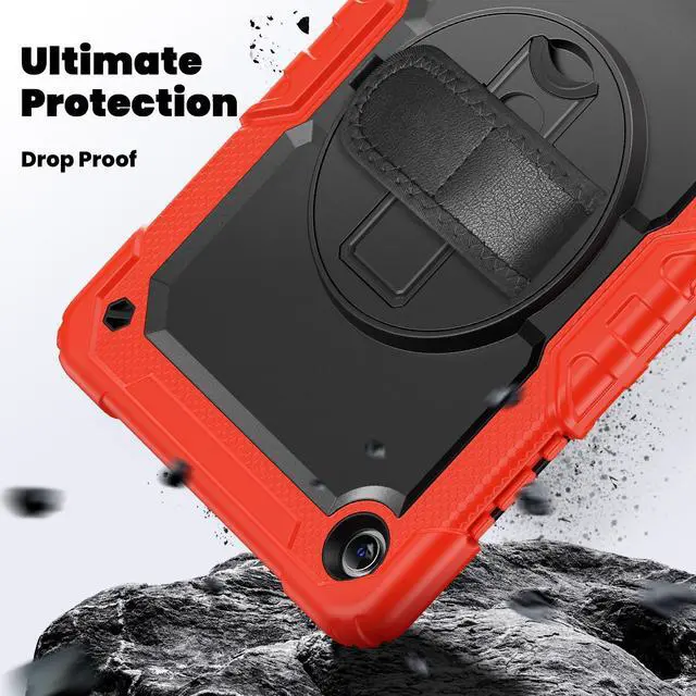 Alt view image 4 of 7 - Heavy Duty Shockproof Case with 360° Rotatable Stand, Hand & Shoulder Strap for Samsung Galaxy Tab A11 Plus 11" (2025) / Tab A9 Plus 11" (2023), Red