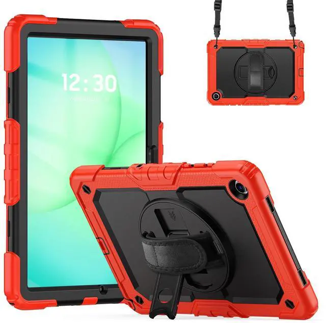 Main image of Heavy Duty Shockproof Case with 360° Rotatable Stand, Hand & Shoulder Strap for Samsung Galaxy Tab A11 Plus 11" (2025) / Tab A9 Plus 11" (2023), Red