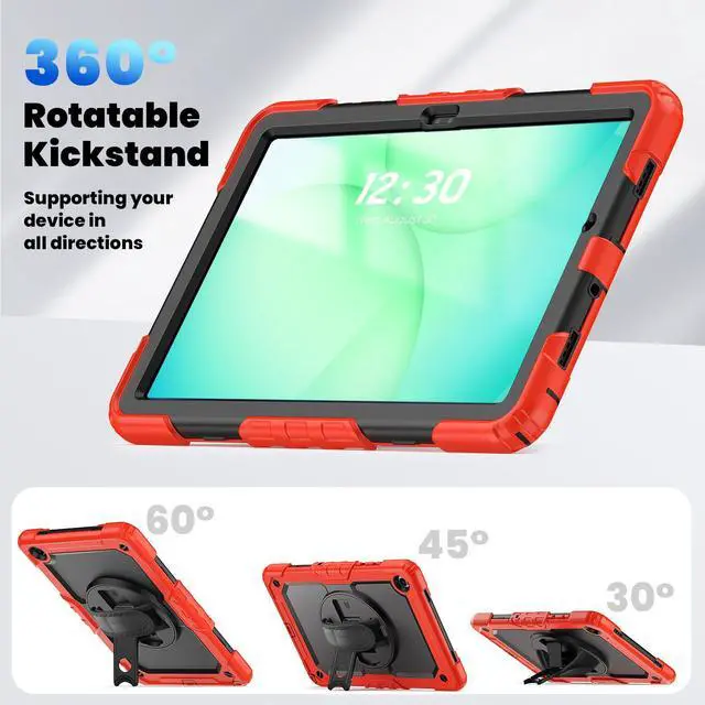 Alt view image 6 of 7 - Heavy Duty Shockproof Case with 360° Rotatable Stand, Hand & Shoulder Strap for Samsung Galaxy Tab A11 Plus 11" (2025) / Tab A9 Plus 11" (2023), Red