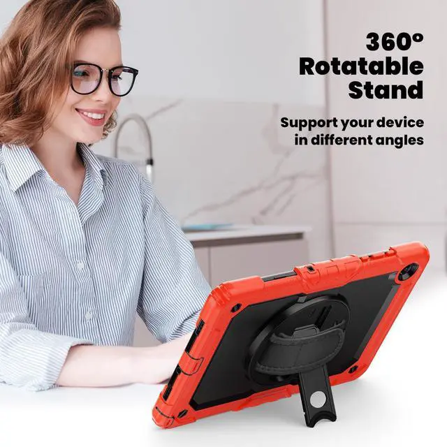 Alt view image 5 of 7 - Heavy Duty Shockproof Case with 360° Rotatable Stand, Hand & Shoulder Strap for Samsung Galaxy Tab A11 Plus 11" (2025) / Tab A9 Plus 11" (2023), Red