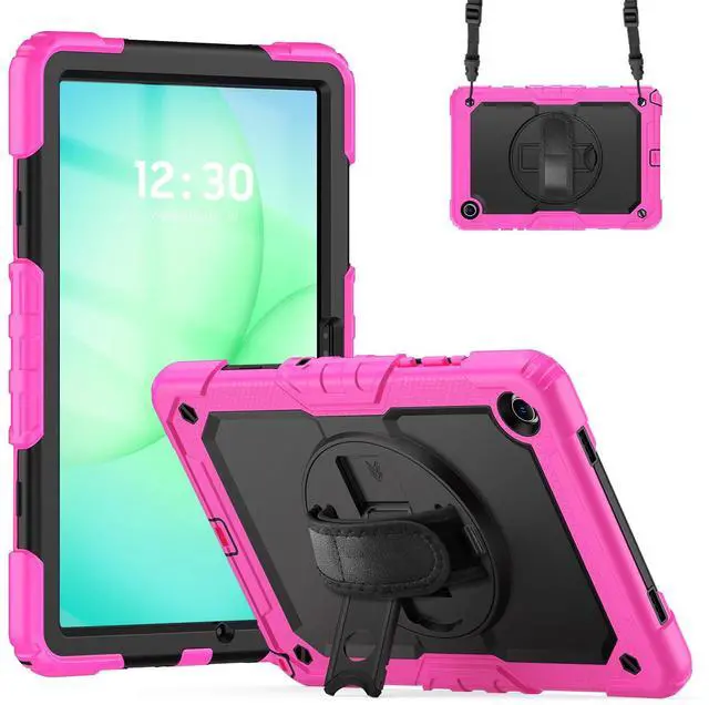 Main image of Heavy Duty Shockproof Case with 360° Rotatable Stand, Hand & Shoulder Strap for Samsung Galaxy Tab A11 Plus 11" (2025) / Tab A9 Plus 11" (2023), Rose
