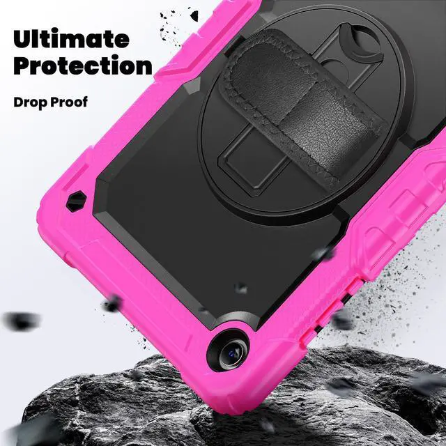 Alt view image 4 of 7 - Heavy Duty Shockproof Case with 360° Rotatable Stand, Hand & Shoulder Strap for Samsung Galaxy Tab A11 Plus 11" (2025) / Tab A9 Plus 11" (2023), Rose
