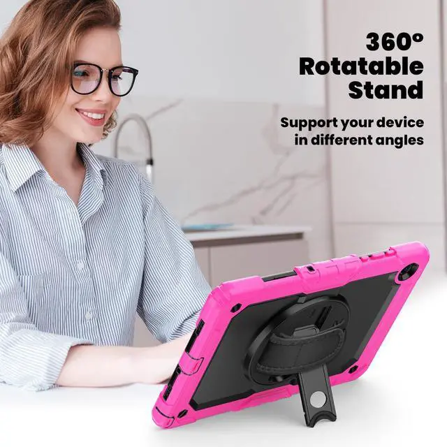 Alt view image 5 of 7 - Heavy Duty Shockproof Case with 360° Rotatable Stand, Hand & Shoulder Strap for Samsung Galaxy Tab A11 Plus 11" (2025) / Tab A9 Plus 11" (2023), Rose