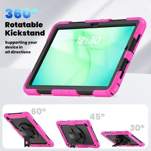 Alt view image 6 of 7 - Heavy Duty Shockproof Case with 360° Rotatable Stand, Hand & Shoulder Strap for Samsung Galaxy Tab A11 Plus 11" (2025) / Tab A9 Plus 11" (2023), Rose
