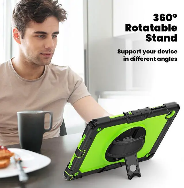 Alt view image 5 of 7 - Heavy Duty Shockproof Case with 360° Rotatable Stand, Hand & Shoulder Strap for Samsung Galaxy Tab A11 Plus 11" (2025) / Tab A9 Plus 11" (2023), GreenPC