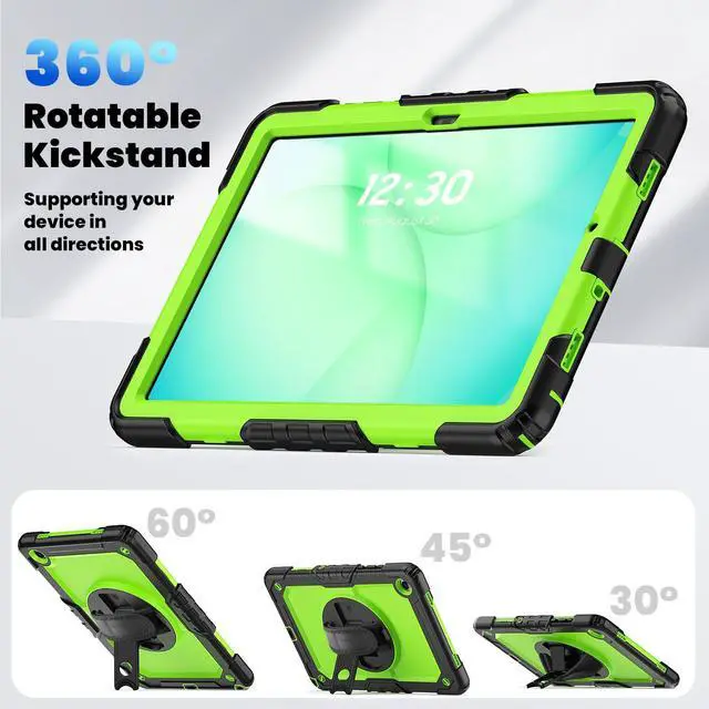Alt view image 6 of 7 - Heavy Duty Shockproof Case with 360° Rotatable Stand, Hand & Shoulder Strap for Samsung Galaxy Tab A11 Plus 11" (2025) / Tab A9 Plus 11" (2023), GreenPC