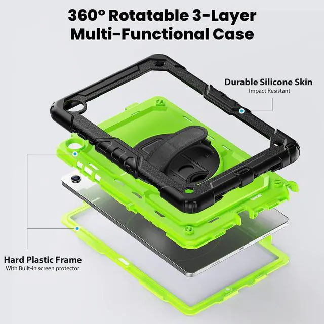 Alt view image 3 of 7 - Heavy Duty Shockproof Case with 360° Rotatable Stand, Hand & Shoulder Strap for Samsung Galaxy Tab A11 Plus 11" (2025) / Tab A9 Plus 11" (2023), GreenPC