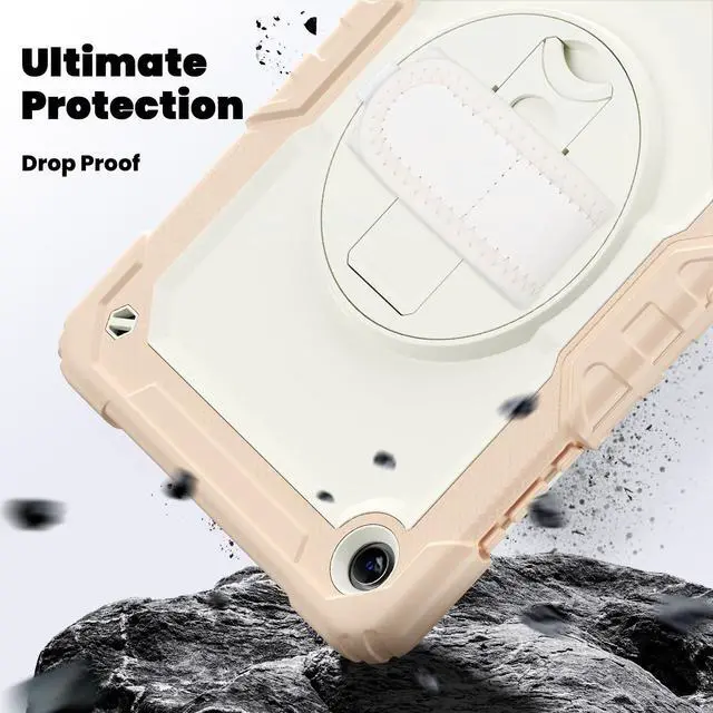 Alt view image 4 of 7 - Heavy Duty Shockproof Case with 360° Rotatable Stand, Hand & Shoulder Strap for Samsung Galaxy Tab A11 Plus 11" (2025) / Tab A9 Plus 11" (2023), Rose Gold