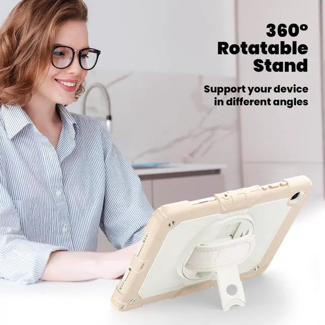 Alt view image 5 of 7 - Heavy Duty Shockproof Case with 360° Rotatable Stand, Hand & Shoulder Strap for Samsung Galaxy Tab A11 Plus 11" (2025) / Tab A9 Plus 11" (2023), Rose Gold