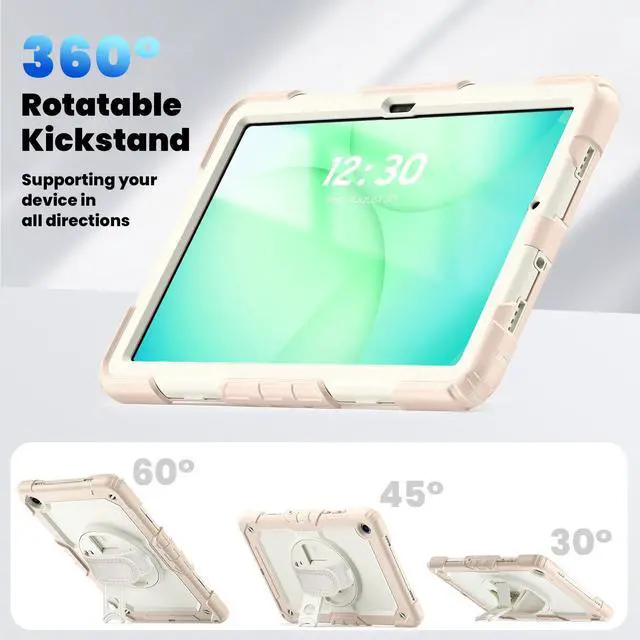 Alt view image 6 of 7 - Heavy Duty Shockproof Case with 360° Rotatable Stand, Hand & Shoulder Strap for Samsung Galaxy Tab A11 Plus 11" (2025) / Tab A9 Plus 11" (2023), Rose Gold