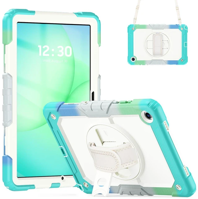Main image of Heavy Duty Shockproof Case with 360° Rotatable Stand, Hand & Shoulder Strap for Samsung Galaxy Tab A11 Plus 11" (2025) / Tab A9 Plus 11" (2023), Camouflage Light Blue