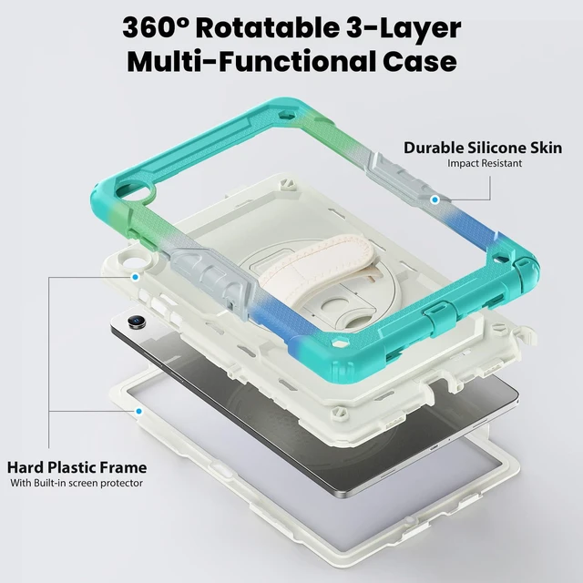Alt view image 3 of 7 - Heavy Duty Shockproof Case with 360° Rotatable Stand, Hand & Shoulder Strap for Samsung Galaxy Tab A11 Plus 11" (2025) / Tab A9 Plus 11" (2023), Camouflage Light Blue