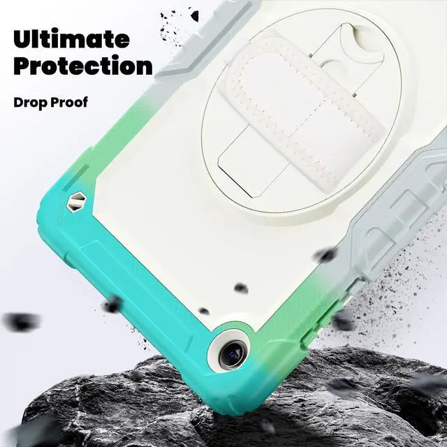 Alt view image 4 of 7 - Heavy Duty Shockproof Case with 360° Rotatable Stand, Hand & Shoulder Strap for Samsung Galaxy Tab A11 Plus 11" (2025) / Tab A9 Plus 11" (2023), Camouflage Light Blue