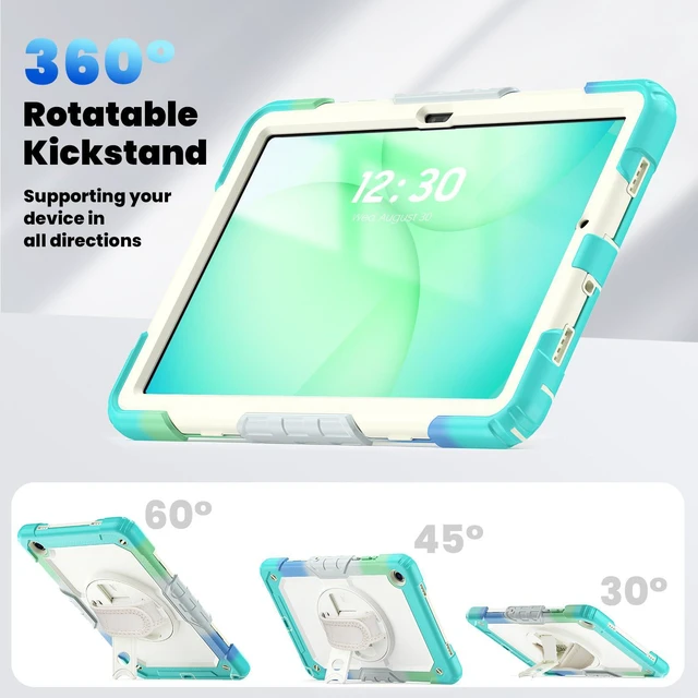 Alt view image 6 of 7 - Heavy Duty Shockproof Case with 360° Rotatable Stand, Hand & Shoulder Strap for Samsung Galaxy Tab A11 Plus 11" (2025) / Tab A9 Plus 11" (2023), Camouflage Light Blue