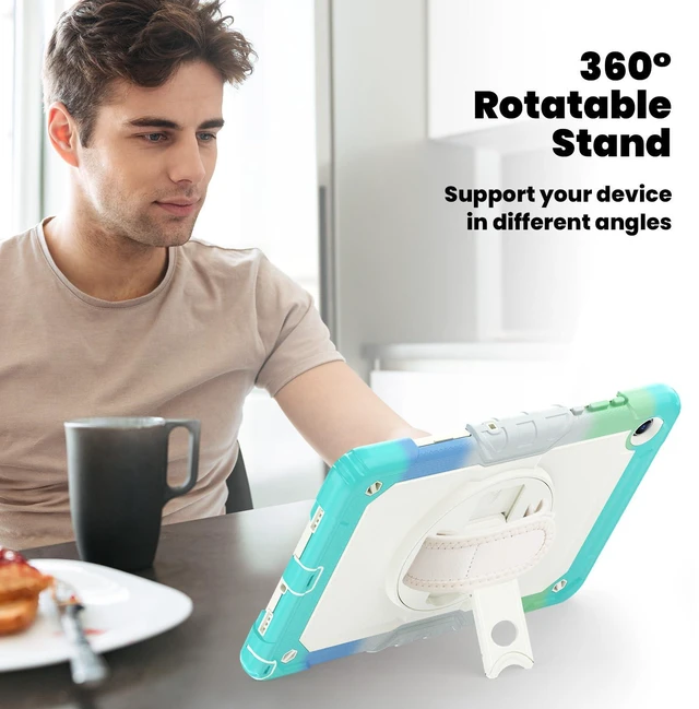 Alt view image 5 of 7 - Heavy Duty Shockproof Case with 360° Rotatable Stand, Hand & Shoulder Strap for Samsung Galaxy Tab A11 Plus 11" (2025) / Tab A9 Plus 11" (2023), Camouflage Light Blue
