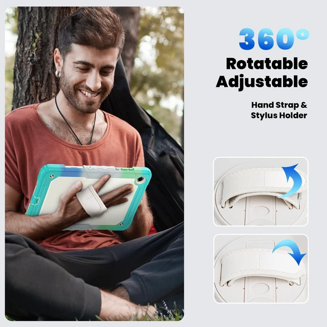 Alt view image 7 of 7 - Heavy Duty Shockproof Case with 360° Rotatable Stand, Hand & Shoulder Strap for Samsung Galaxy Tab A11 Plus 11" (2025) / Tab A9 Plus 11" (2023), Camouflage Light Blue