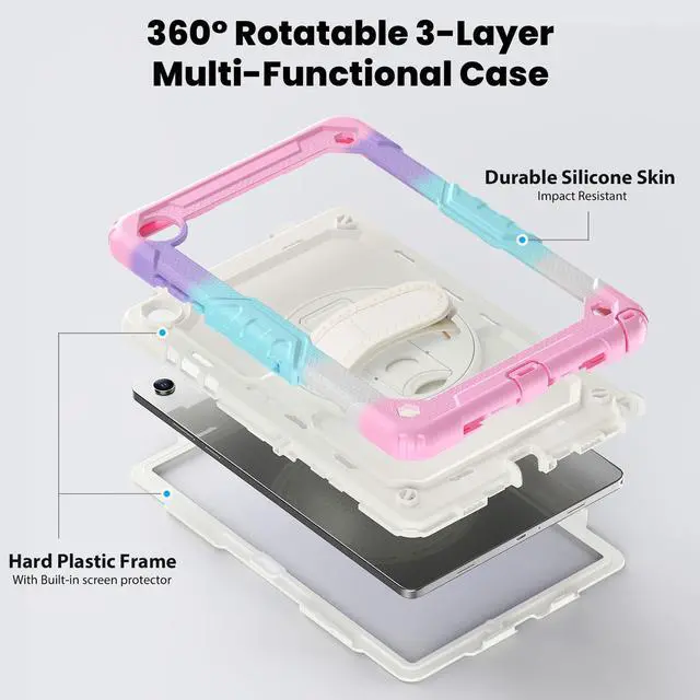 Alt view image 3 of 7 - Heavy Duty Shockproof Case with 360° Rotatable Stand, Hand & Shoulder Strap for Samsung Galaxy Tab A11 Plus 11" (2025) / Tab A9 Plus 11" (2023), Camouflage Pink