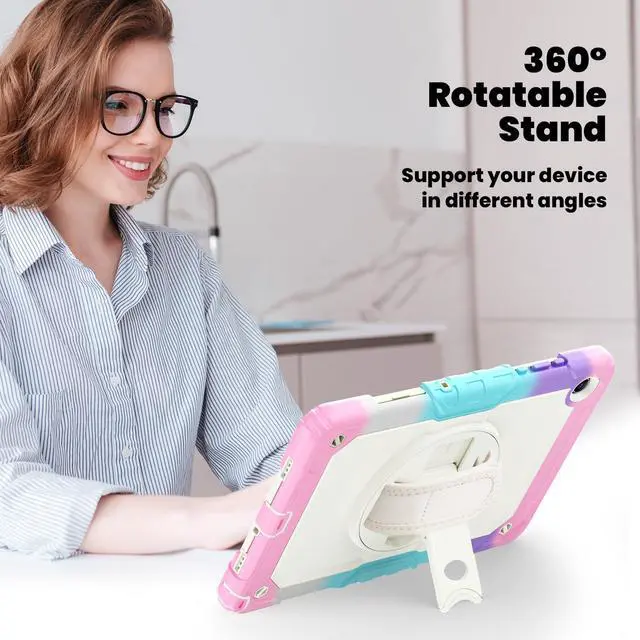 Alt view image 5 of 7 - Heavy Duty Shockproof Case with 360° Rotatable Stand, Hand & Shoulder Strap for Samsung Galaxy Tab A11 Plus 11" (2025) / Tab A9 Plus 11" (2023), Camouflage Pink