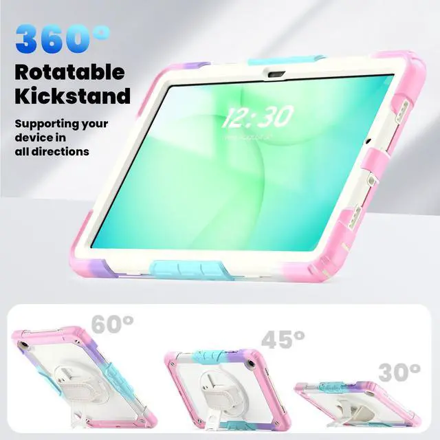 Alt view image 6 of 7 - Heavy Duty Shockproof Case with 360° Rotatable Stand, Hand & Shoulder Strap for Samsung Galaxy Tab A11 Plus 11" (2025) / Tab A9 Plus 11" (2023), Camouflage Pink