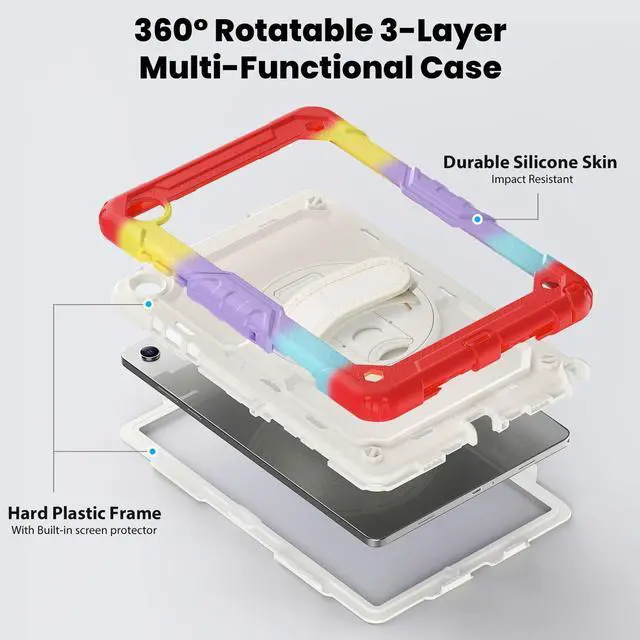 Alt view image 3 of 6 - Heavy Duty Shockproof Case with 360° Rotatable Stand, Hand & Shoulder Strap for Samsung Galaxy Tab A11 Plus 11" (2025) / Tab A9 Plus 11" (2023), Camouflage Red