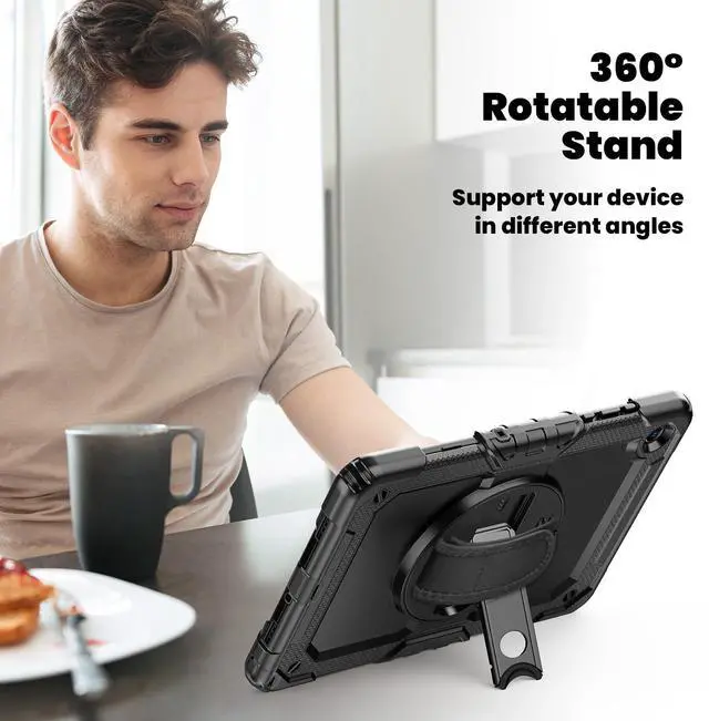 Alt view image 5 of 7 - Heavy Duty Shockproof Case with 360° Rotatable Stand, Hand & Shoulder Strap for Samsung Galaxy Tab A11 Plus 11" (2025) / Tab A9 Plus 11" (2023), Black