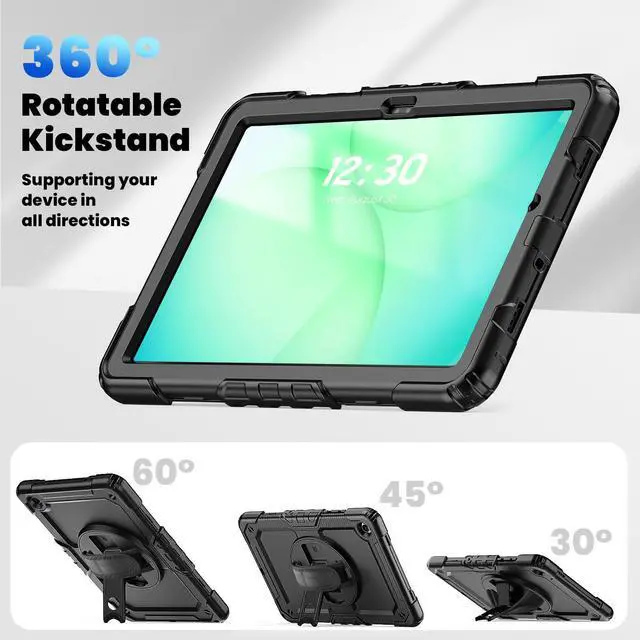 Alt view image 6 of 7 - Heavy Duty Shockproof Case with 360° Rotatable Stand, Hand & Shoulder Strap for Samsung Galaxy Tab A11 Plus 11" (2025) / Tab A9 Plus 11" (2023), Black
