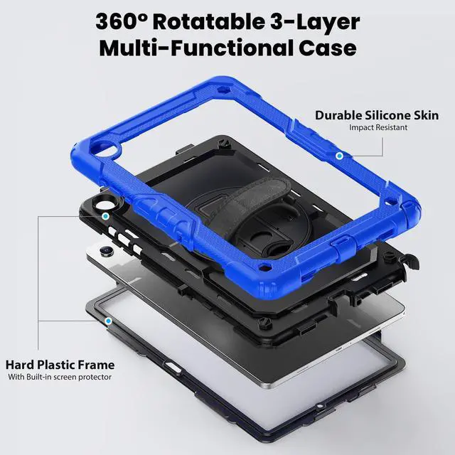 Alt view image 3 of 7 - Heavy Duty Shockproof Case with 360° Rotatable Stand, Hand & Shoulder Strap for Samsung Galaxy Tab A11 Plus 11" (2025) / Tab A9 Plus 11" (2023), Blue