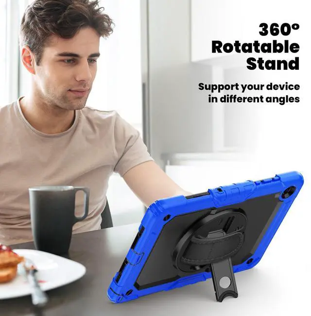 Alt view image 5 of 7 - Heavy Duty Shockproof Case with 360° Rotatable Stand, Hand & Shoulder Strap for Samsung Galaxy Tab A11 Plus 11" (2025) / Tab A9 Plus 11" (2023), Blue