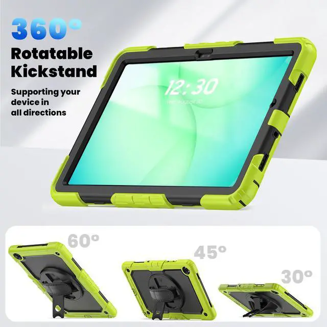 Alt view image 6 of 7 - Heavy Duty Shockproof Case with 360° Rotatable Stand, Hand & Shoulder Strap for Samsung Galaxy Tab A11 Plus 11" (2025) / Tab A9 Plus 11" (2023), Green