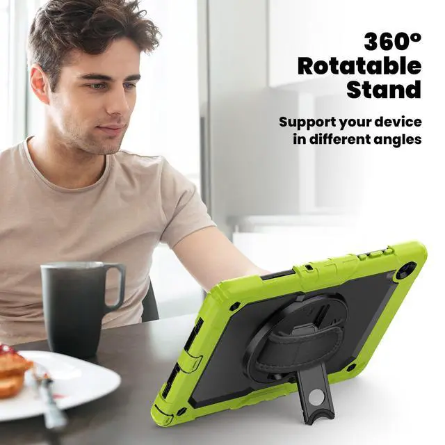 Alt view image 5 of 7 - Heavy Duty Shockproof Case with 360° Rotatable Stand, Hand & Shoulder Strap for Samsung Galaxy Tab A11 Plus 11" (2025) / Tab A9 Plus 11" (2023), Green