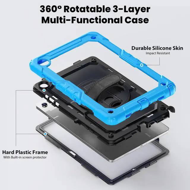 Alt view image 3 of 7 - Heavy Duty Shockproof Case with 360° Rotatable Stand, Hand & Shoulder Strap for Samsung Galaxy Tab A11 Plus 11" (2025) / Tab A9 Plus 11" (2023), Light Blue