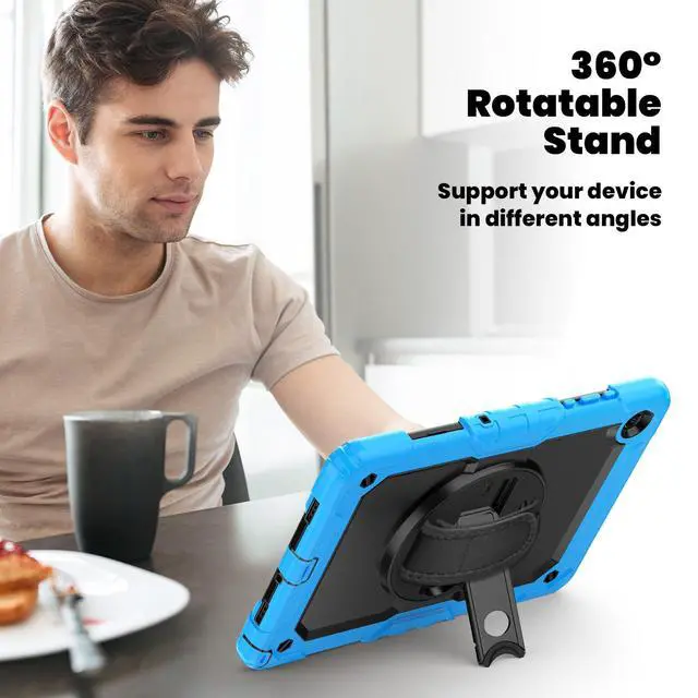 Alt view image 5 of 7 - Heavy Duty Shockproof Case with 360° Rotatable Stand, Hand & Shoulder Strap for Samsung Galaxy Tab A11 Plus 11" (2025) / Tab A9 Plus 11" (2023), Light Blue