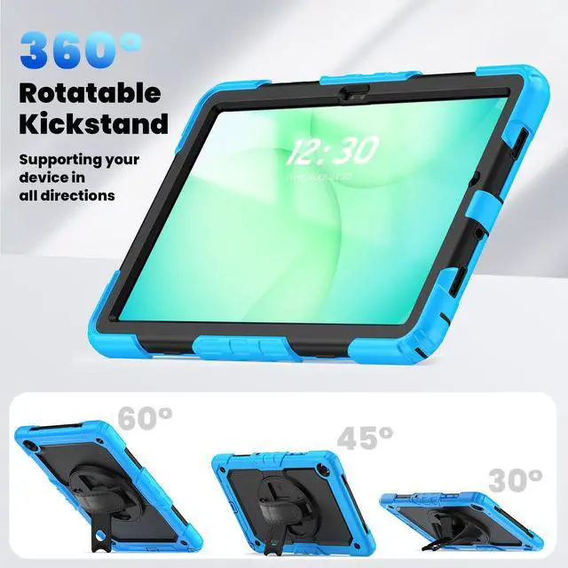 Alt view image 6 of 7 - Heavy Duty Shockproof Case with 360° Rotatable Stand, Hand & Shoulder Strap for Samsung Galaxy Tab A11 Plus 11" (2025) / Tab A9 Plus 11" (2023), Light Blue