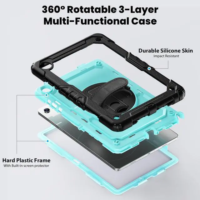 Alt view image 3 of 7 - Heavy Duty Shockproof Case with 360° Rotatable Stand, Hand & Shoulder Strap for Samsung Galaxy Tab A11 Plus 11" (2025) / Tab A9 Plus 11" (2023), Light bluePC