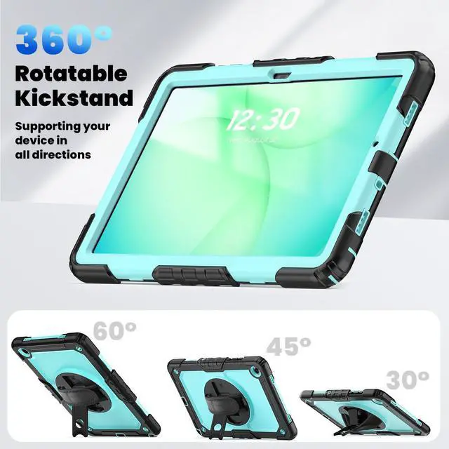 Alt view image 6 of 7 - Heavy Duty Shockproof Case with 360° Rotatable Stand, Hand & Shoulder Strap for Samsung Galaxy Tab A11 Plus 11" (2025) / Tab A9 Plus 11" (2023), Light bluePC