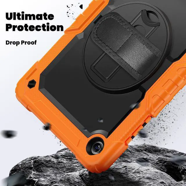 Alt view image 4 of 7 - Heavy Duty Shockproof Case with 360° Rotatable Stand, Hand & Shoulder Strap for Samsung Galaxy Tab A11 Plus 11" (2025) / Tab A9 Plus 11" (2023), Orange