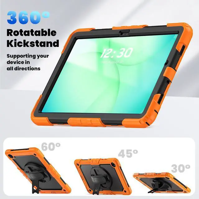 Alt view image 6 of 7 - Heavy Duty Shockproof Case with 360° Rotatable Stand, Hand & Shoulder Strap for Samsung Galaxy Tab A11 Plus 11" (2025) / Tab A9 Plus 11" (2023), Orange