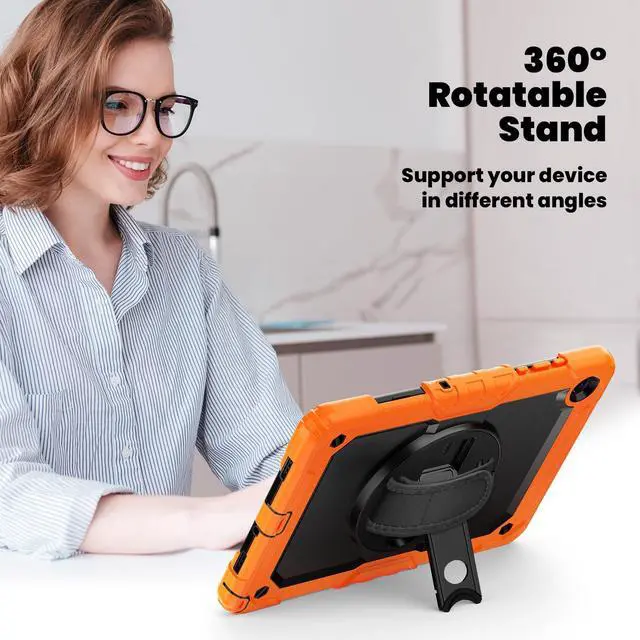 Alt view image 5 of 7 - Heavy Duty Shockproof Case with 360° Rotatable Stand, Hand & Shoulder Strap for Samsung Galaxy Tab A11 Plus 11" (2025) / Tab A9 Plus 11" (2023), Orange