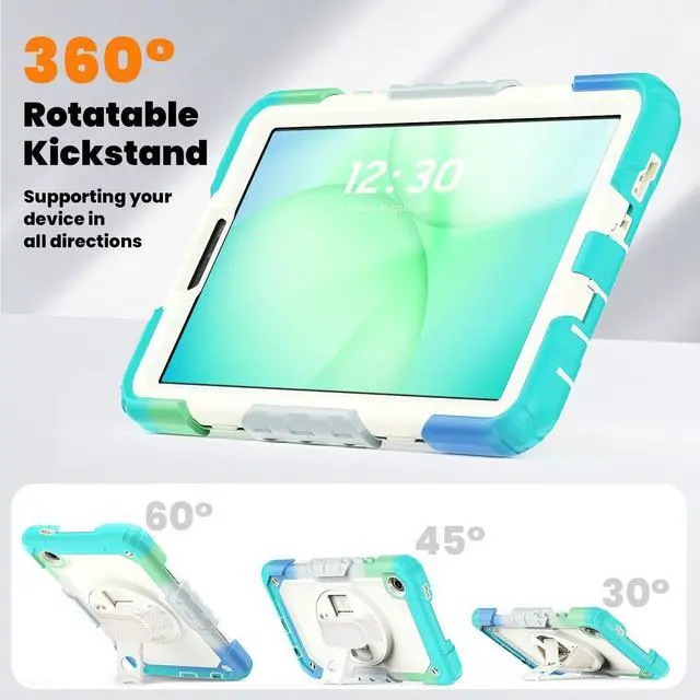 Alt view image 6 of 7 - Heavy Duty Shockproof Case with 360° Rotatable Stand, Hand & Shoulder Strap for Samsung Galaxy Tab A11 8.7" (2025) / Tab A9 8.7" (2023), Light Blue Camouflage
