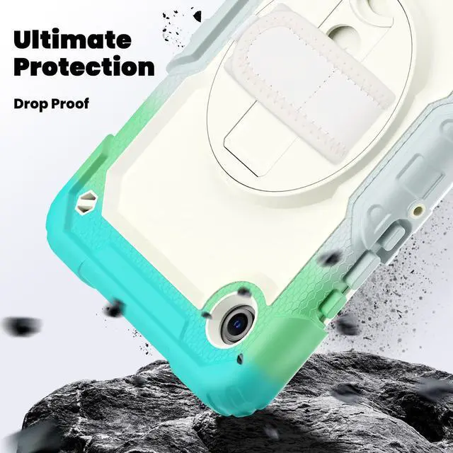 Alt view image 4 of 7 - Heavy Duty Shockproof Case with 360° Rotatable Stand, Hand & Shoulder Strap for Samsung Galaxy Tab A11 8.7" (2025) / Tab A9 8.7" (2023), Light Blue Camouflage
