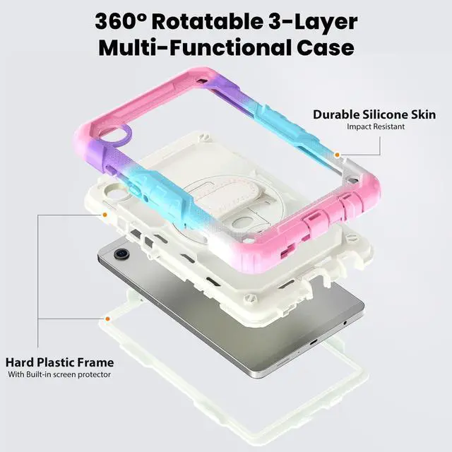 Alt view image 3 of 7 - Heavy Duty Shockproof Case with 360° Rotatable Stand, Hand & Shoulder Strap for Samsung Galaxy Tab A11 8.7" (2025) / Tab A9 8.7" (2023), Camouflage Pink