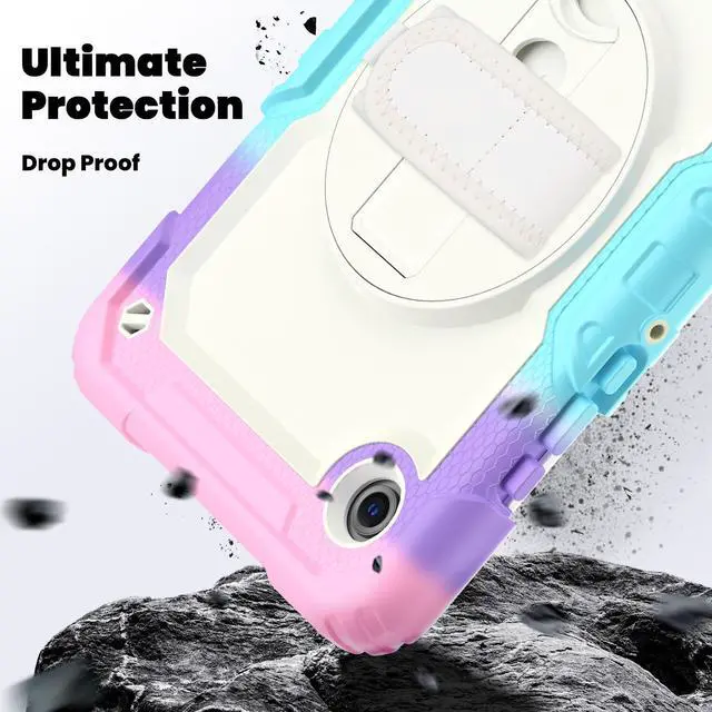 Alt view image 4 of 7 - Heavy Duty Shockproof Case with 360° Rotatable Stand, Hand & Shoulder Strap for Samsung Galaxy Tab A11 8.7" (2025) / Tab A9 8.7" (2023), Camouflage Pink