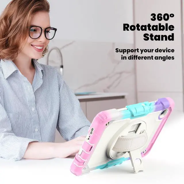 Alt view image 5 of 7 - Heavy Duty Shockproof Case with 360° Rotatable Stand, Hand & Shoulder Strap for Samsung Galaxy Tab A11 8.7" (2025) / Tab A9 8.7" (2023), Camouflage Pink