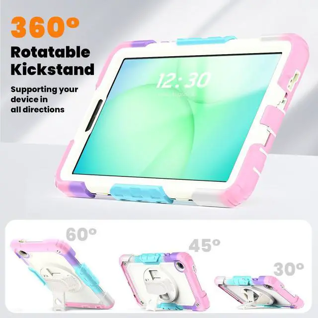 Alt view image 6 of 7 - Heavy Duty Shockproof Case with 360° Rotatable Stand, Hand & Shoulder Strap for Samsung Galaxy Tab A11 8.7" (2025) / Tab A9 8.7" (2023), Camouflage Pink